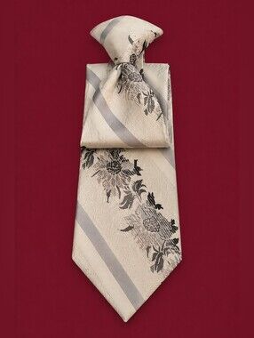 Vintage TITCHE'S Silver and White  Floral Men's Clip-on Tie